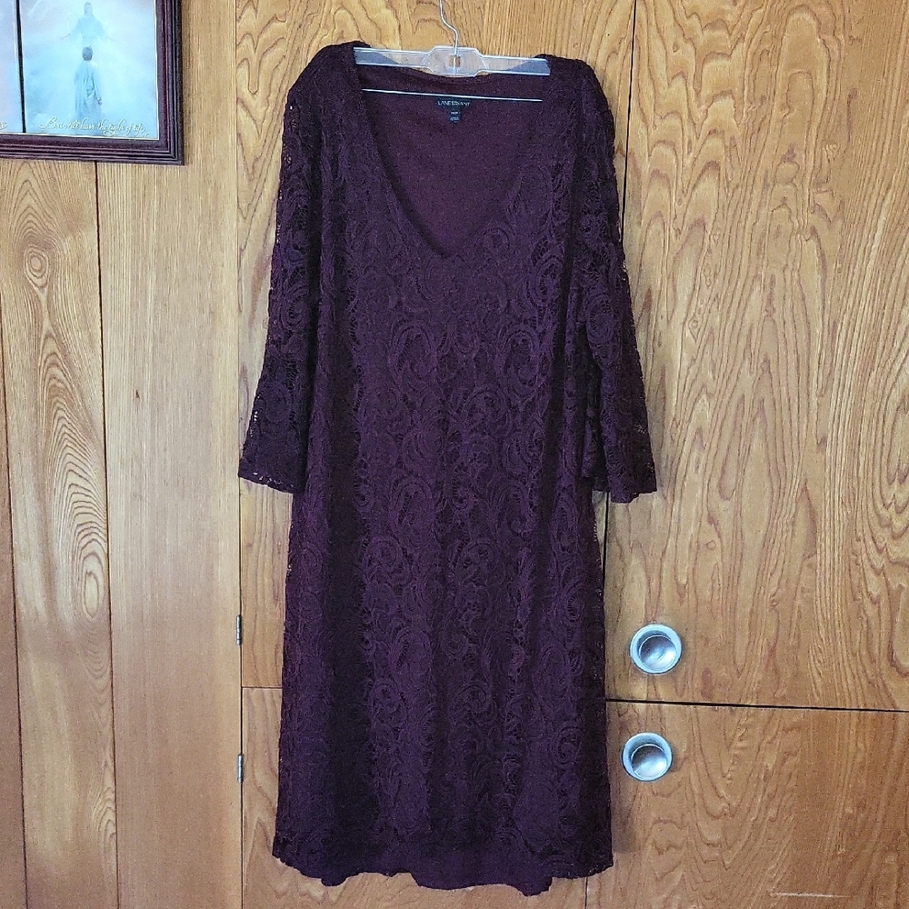 Lane Bryant Dark Burgundy V-Neck Long Sleeve Sheath Dress